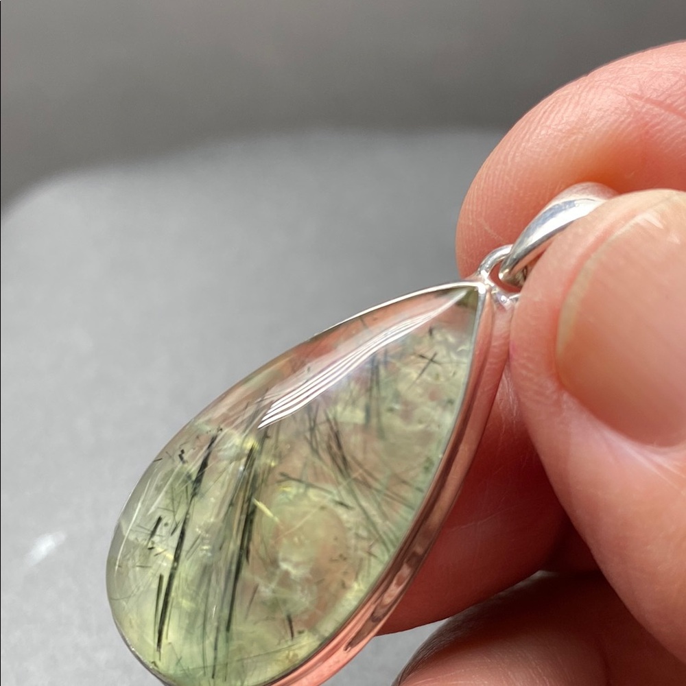 Green Actinolite in Prehnite in Solid Sterling Silver 925 - Picture 5 of 8